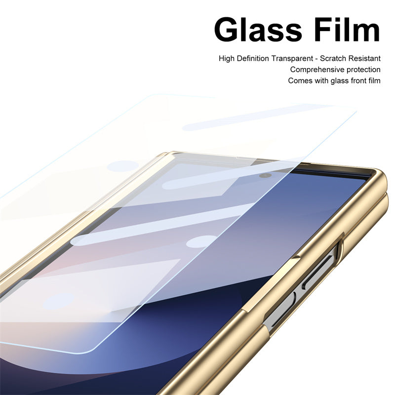 Galaxy Z Fold Series Premium Plating Leather Case with Stylus Holder & Tempered Glass Protection