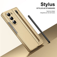 Load image into Gallery viewer, Galaxy Z Fold Series Premium Plating Leather Case with Stylus Holder &amp; Tempered Glass Protection
