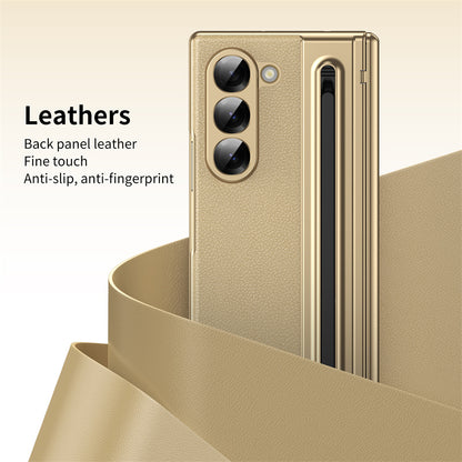 Galaxy Z Fold Series Premium Plating Leather Case with Stylus Holder & Tempered Glass Protection