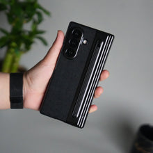 Load image into Gallery viewer, Galaxy Z Fold Series Premium Plating Leather Case with Stylus Holder &amp; Tempered Glass Protection
