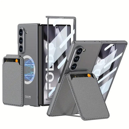 Galaxy Z Fold6 Magsafe With Card Holder Leather Stand Protective Case