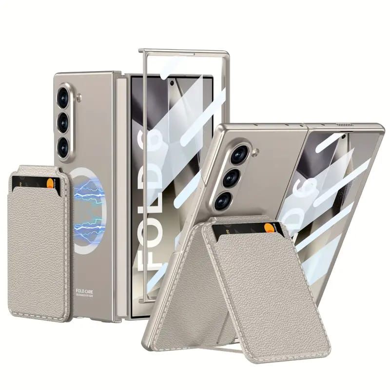 Galaxy Z Fold6 Magsafe With Card Holder Leather Stand Protective Case
