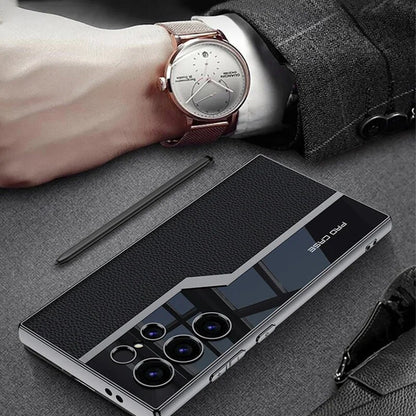 Galaxy S23 Ultra Thin Electroplated Leather Shockproof Blade Case