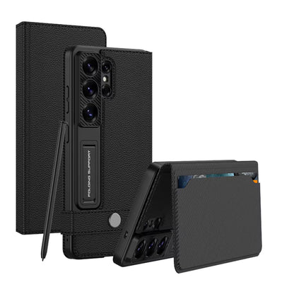 Galaxy S26 Ultra Luxury Band with Kickstand Leather Flip Case