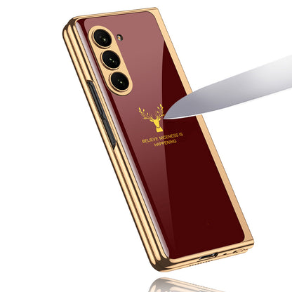 Galaxy Z Fold5 Luxurious Deer Pattern Inspirational Glass Case