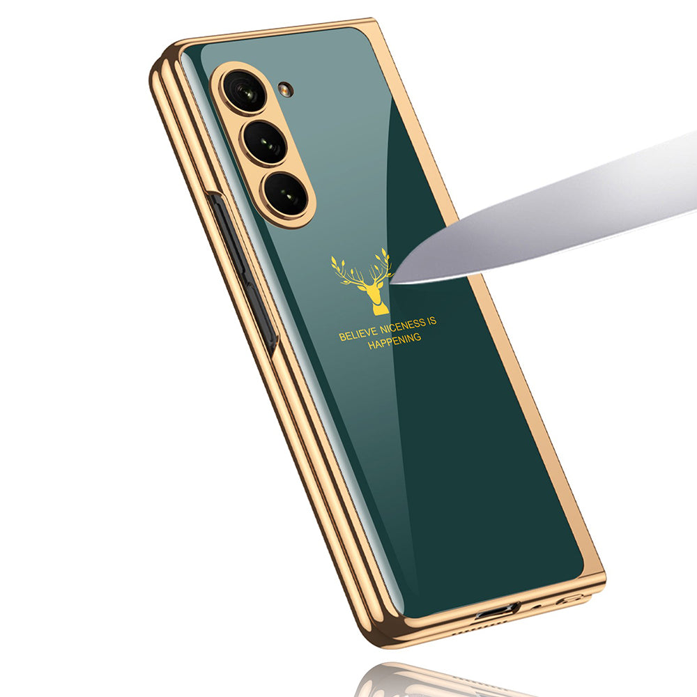 Galaxy Z Fold5 Luxurious Deer Pattern Inspirational Glass Case
