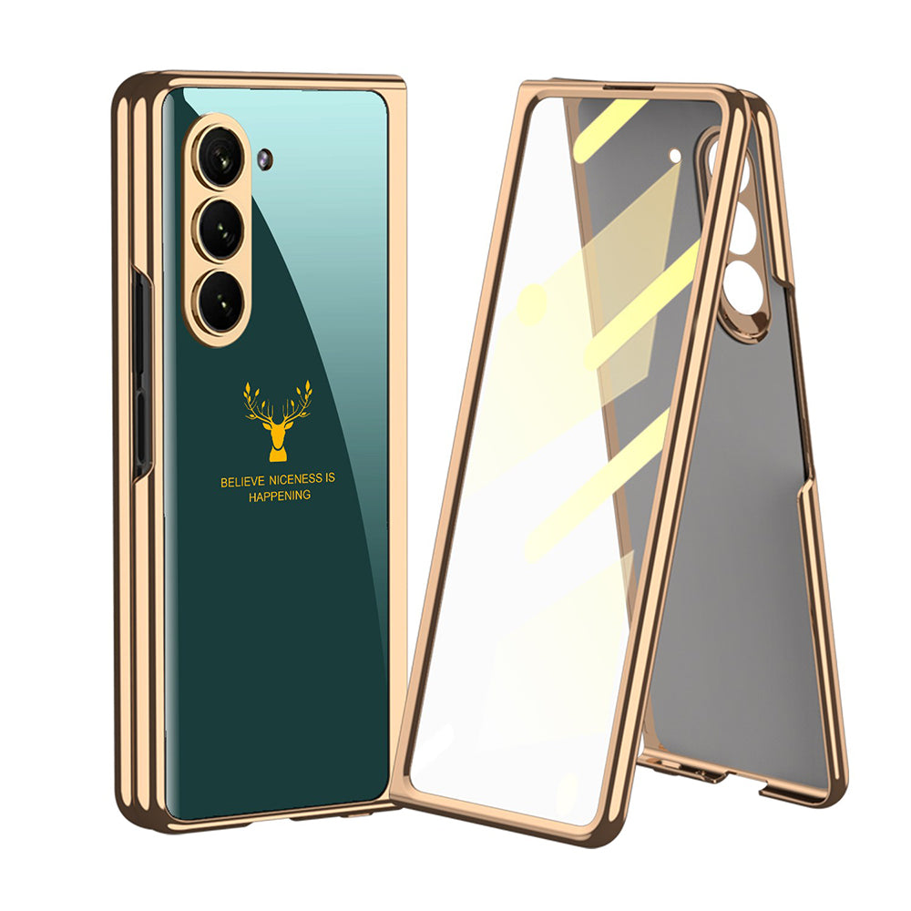 Galaxy Z Fold5 Luxurious Deer Pattern Inspirational Glass Case