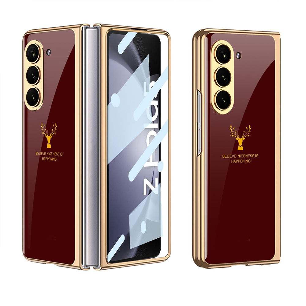 Galaxy Z Fold5 Luxurious Deer Pattern Inspirational Glass Case