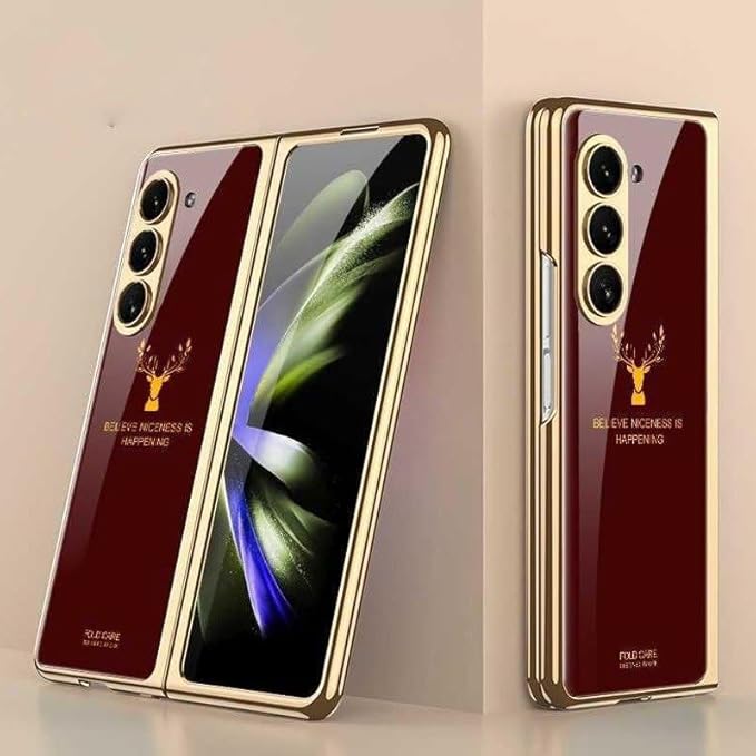 Galaxy Z Fold Series Luxurious Deer Pattern Inspirational Glass Case