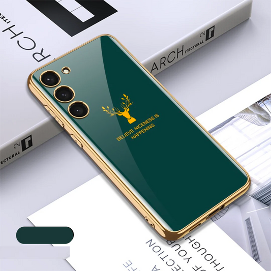 Galaxy S24 Deer Pattern Glass Case – Inspirational Luxury Finish