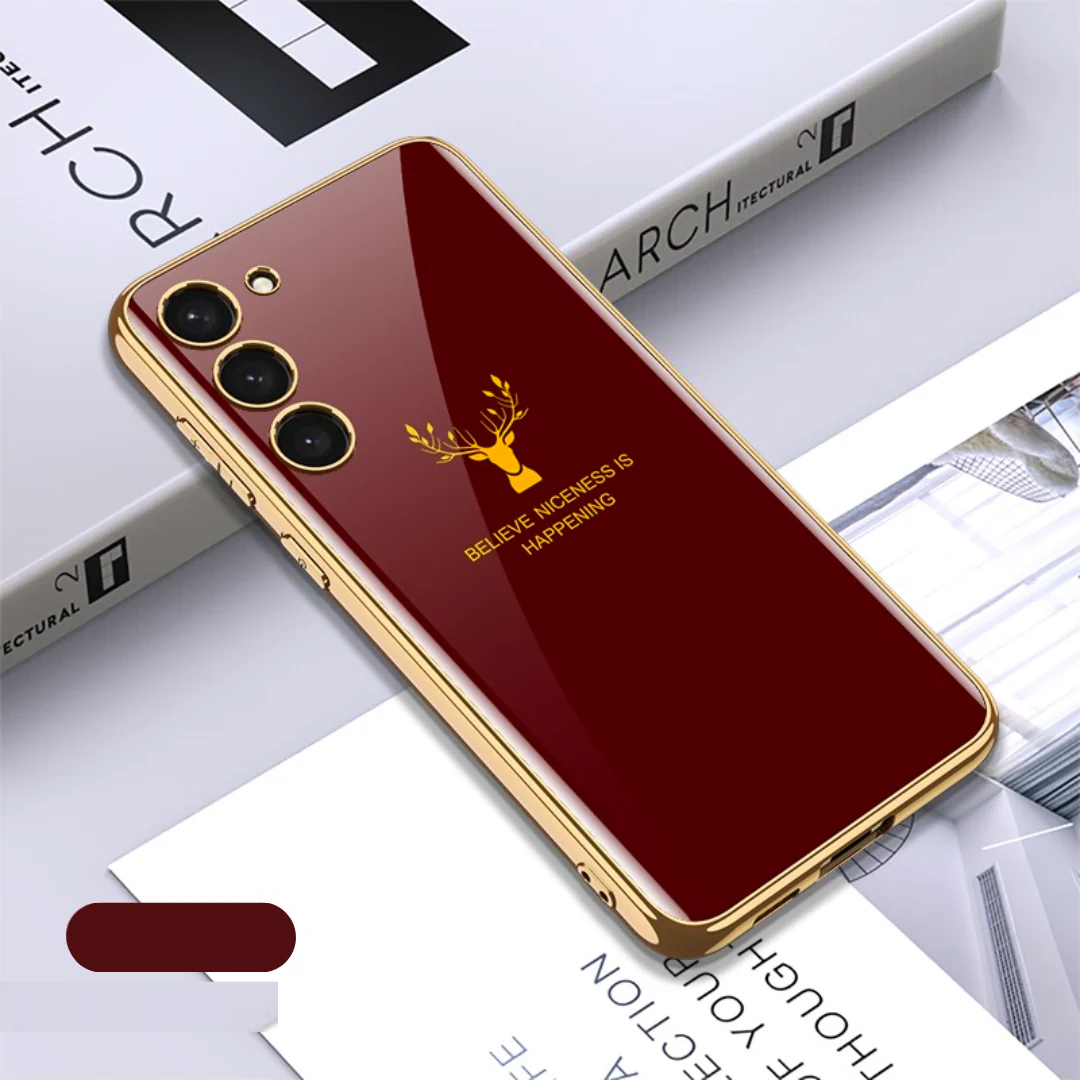 Galaxy S24 Deer Pattern Glass Case – Inspirational Luxury Finish