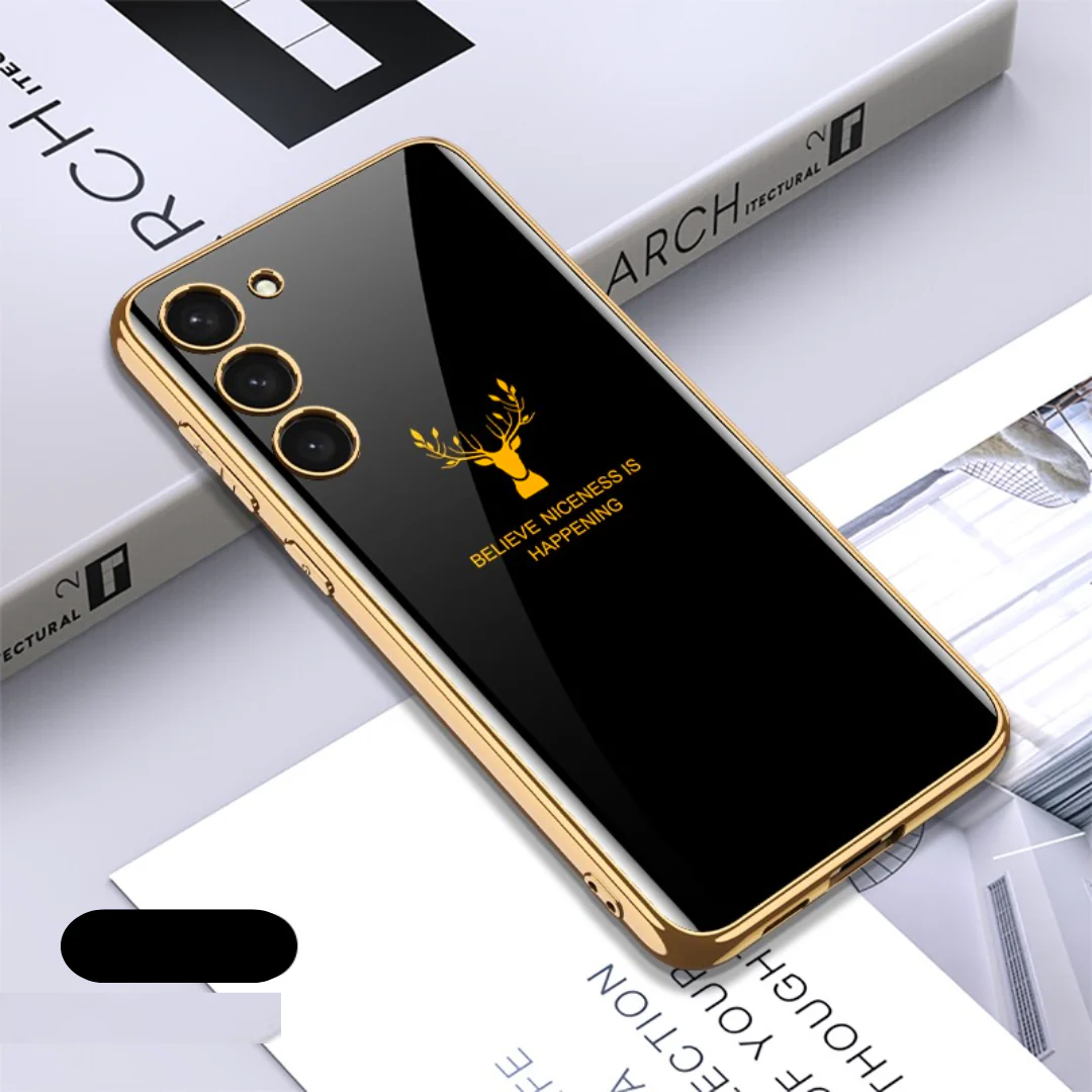 Galaxy S24 Deer Pattern Glass Case – Inspirational Luxury Finish