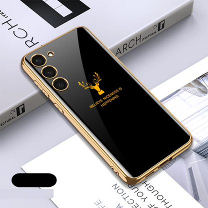 Galaxy S24 Deer Pattern Glass Case – Inspirational Luxury Finish