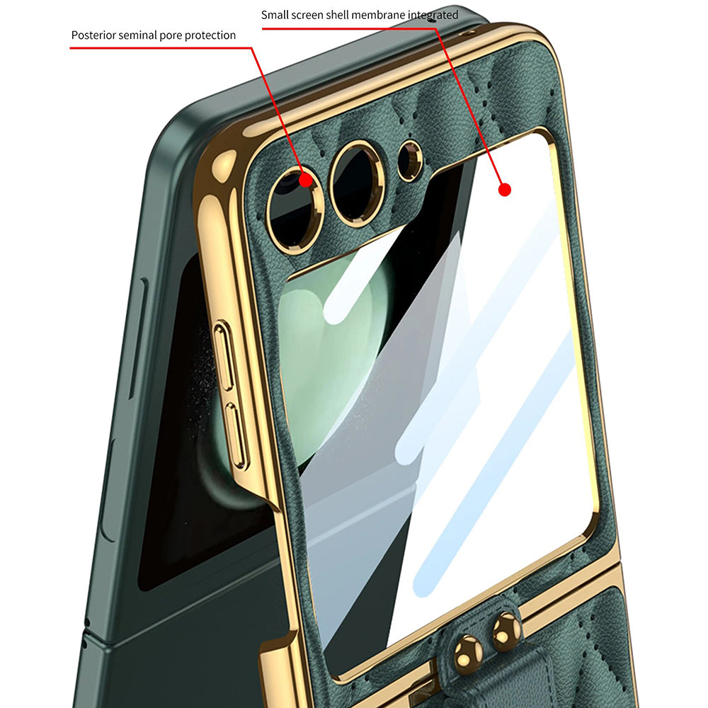Galaxy Z Flip6 Luxury Leather Folding with Ring Stand Back Case
