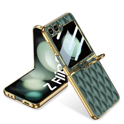 Galaxy Z Flip6 Luxury Leather Folding with Ring Stand Back Case