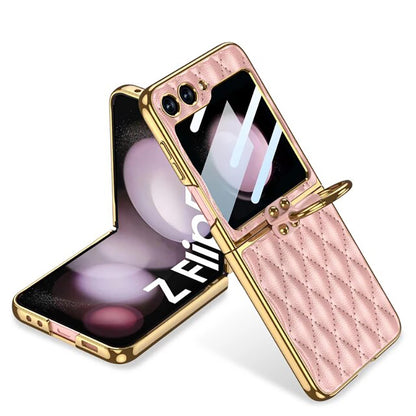 Galaxy Z Flip6 Luxury Leather Folding with Ring Stand Back Case