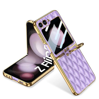 Galaxy Z Flip6 Luxury Leather Folding with Ring Stand Back Case