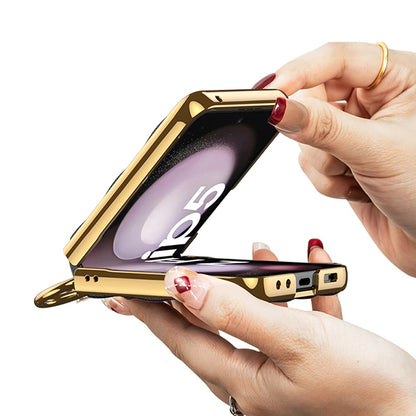 Galaxy Z Flip6 Luxury Leather Folding with Ring Stand Back Case
