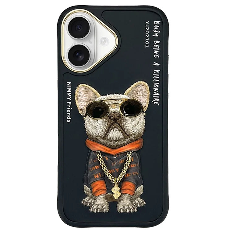 iPhone 16 Series Official Nimmy Bulldog Cool Embroidery Case- Black