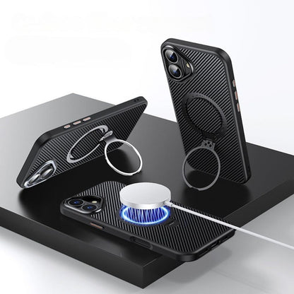 iPhone 17 Series Easy Grip Carbon Texture With Ring Case