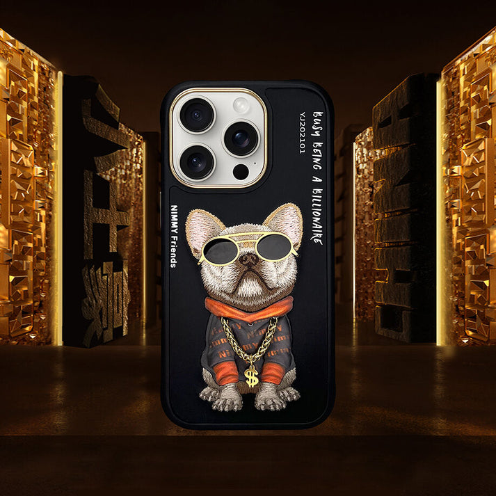 iPhone 16 Series Official Nimmy Bulldog Cool Embroidery Case- Black