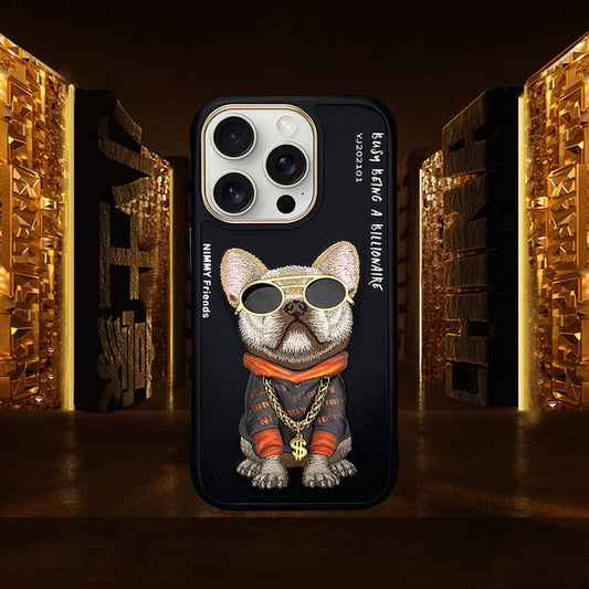 iPhone 16 Series Official Nimmy Bulldog Cool Embroidery Case- Black
