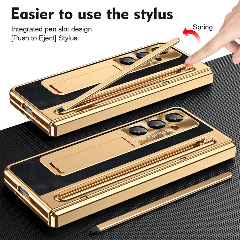 Galaxy Z Fold Series Electroplating Case with Stylus, Kickstand & 360° Glass Protection