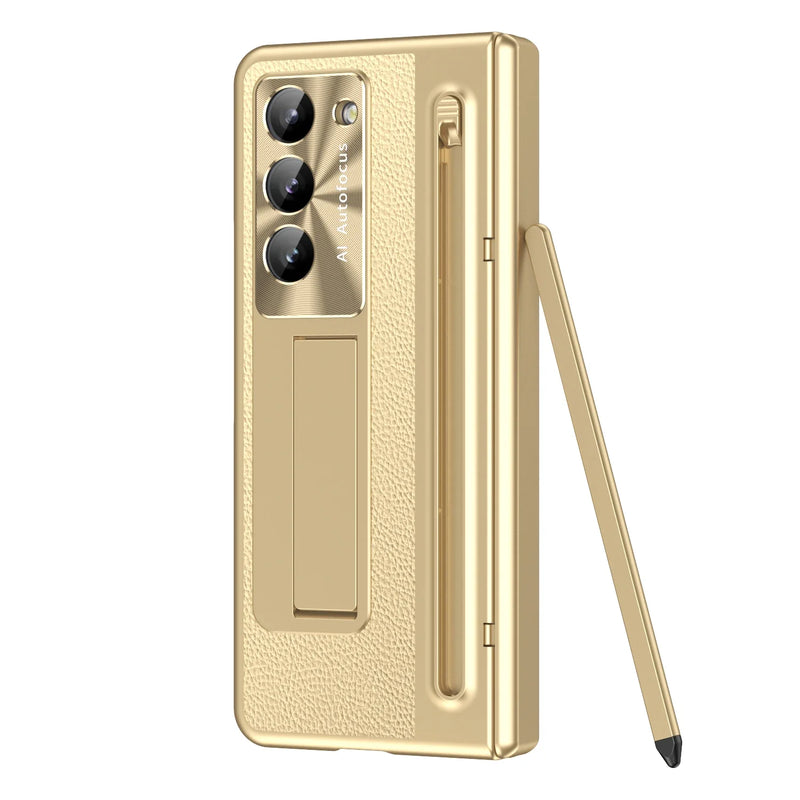 Galaxy Z Fold Series Electroplating Case with Stylus, Kickstand & 360° Glass Protection