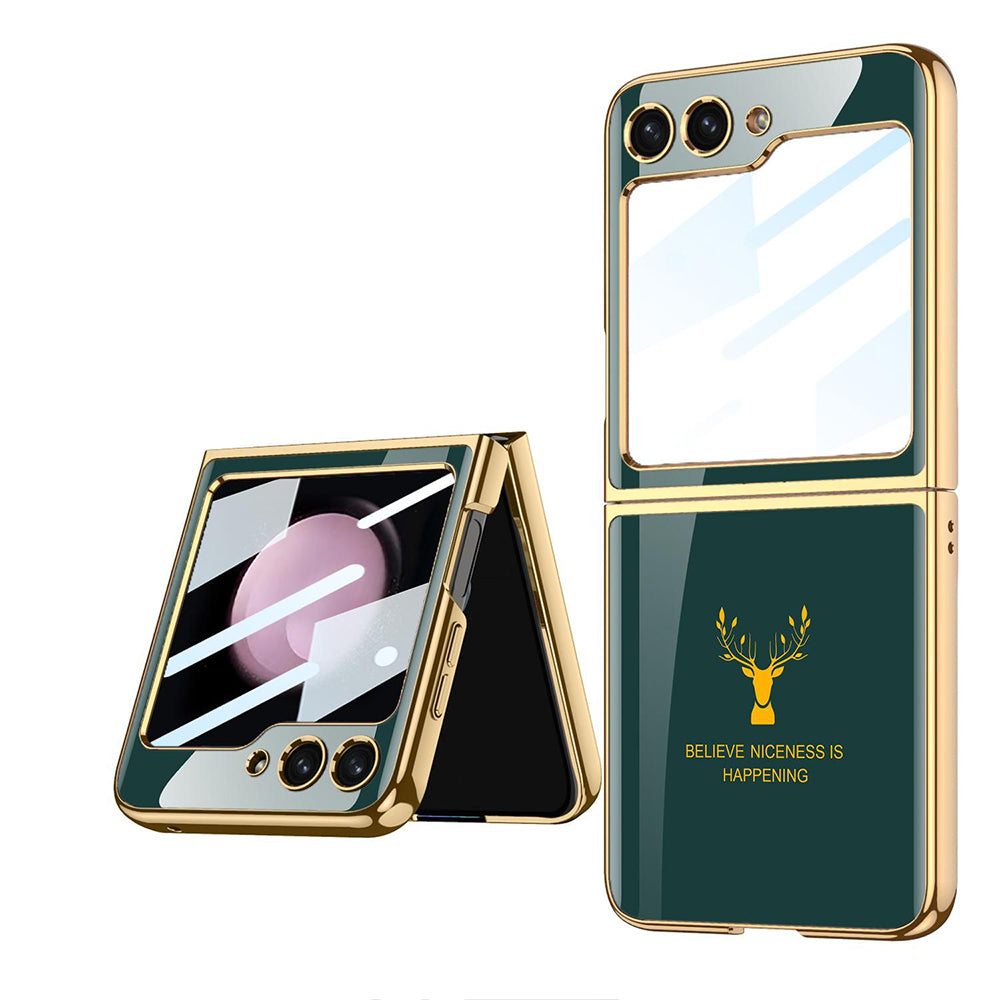 Galaxy Z Flip5 Luxurious Deer Pattern Inspirational Glass Case