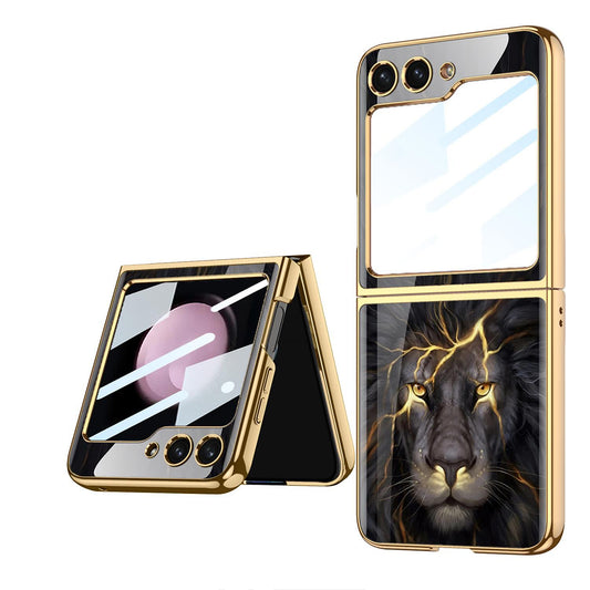 Galaxy Z Flip5 Lion Pattern Ultra High Protection Glass Case
