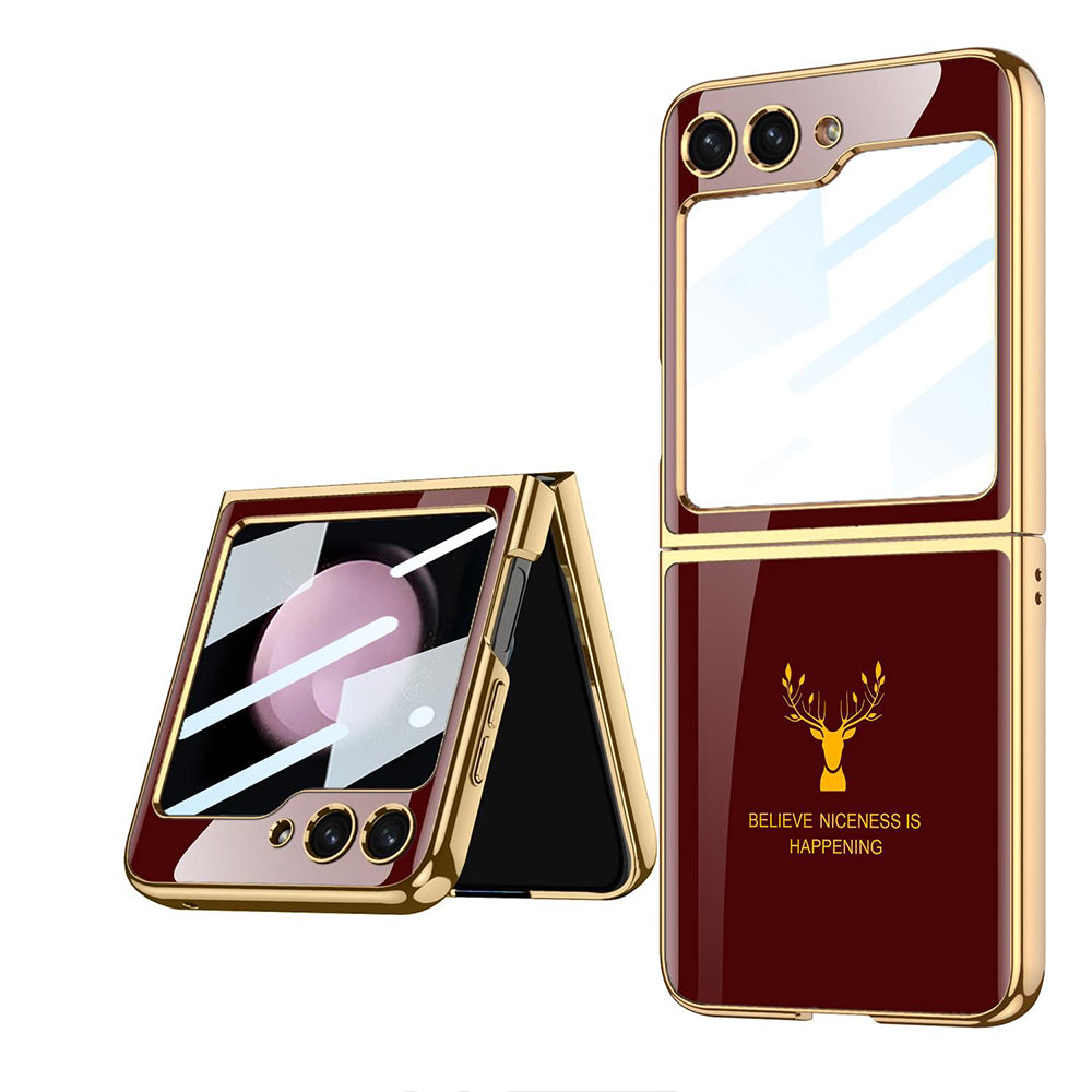 Galaxy Z Flip5 Luxurious Deer Pattern Inspirational Glass Case