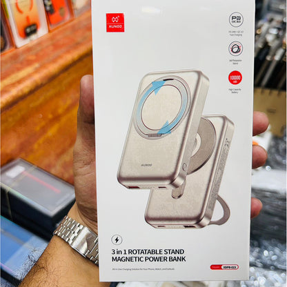 XUNDO 3-in-1 Rotatable Stand Magnetic Power Bank – 10000mAh, 20W Fast Charging | Wireless Power Bank for Phone, Earphone & Watch