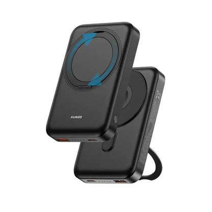 XUNDO 3-in-1 Rotatable Stand Magnetic Power Bank – 10000mAh, 20W Fast Charging | Wireless Power Bank for Phone, Earphone & Watch