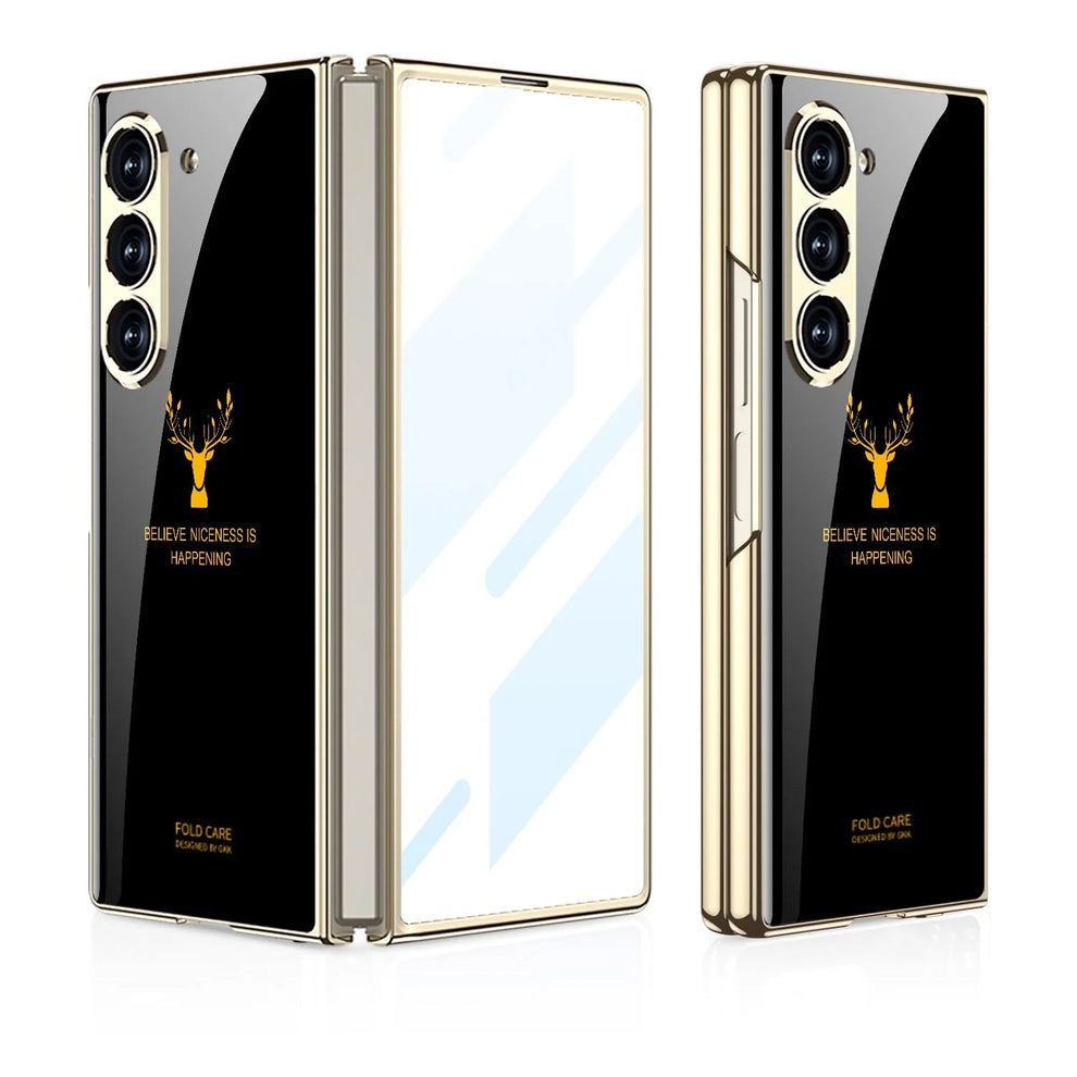 Galaxy Z Fold Series Luxurious Deer Pattern Inspirational Glass Case