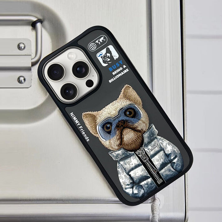 iPhone 16 Series Official Nimmy Rich Dog Cool Embroidery Case- Grey