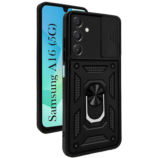 Galaxy A16 Hybrid Dual Armor Case with Camera Slide Cover – Shockproof Polycarbonate Protection