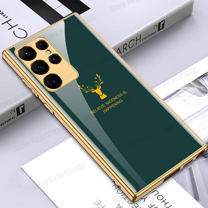 Galaxy S24 Series Luxurious Deer Pattern Inspirational Glass Case