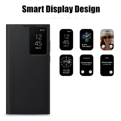 Smart View Sensor Flip Leather Case with Stand for Galaxy – Premium IC Window Cover