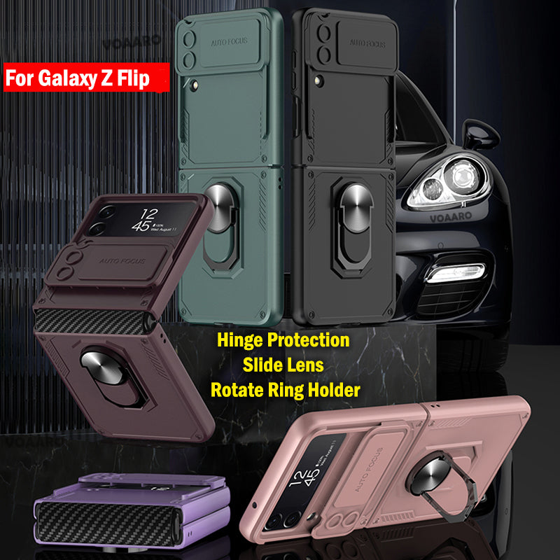 Galaxy Z Flip4 Slide Lens Camera Protective Armor Ring Holder Bracket Case