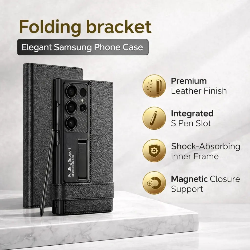 Galaxy S24 Ultra Luxury Band with Kickstand Leather Flip Case