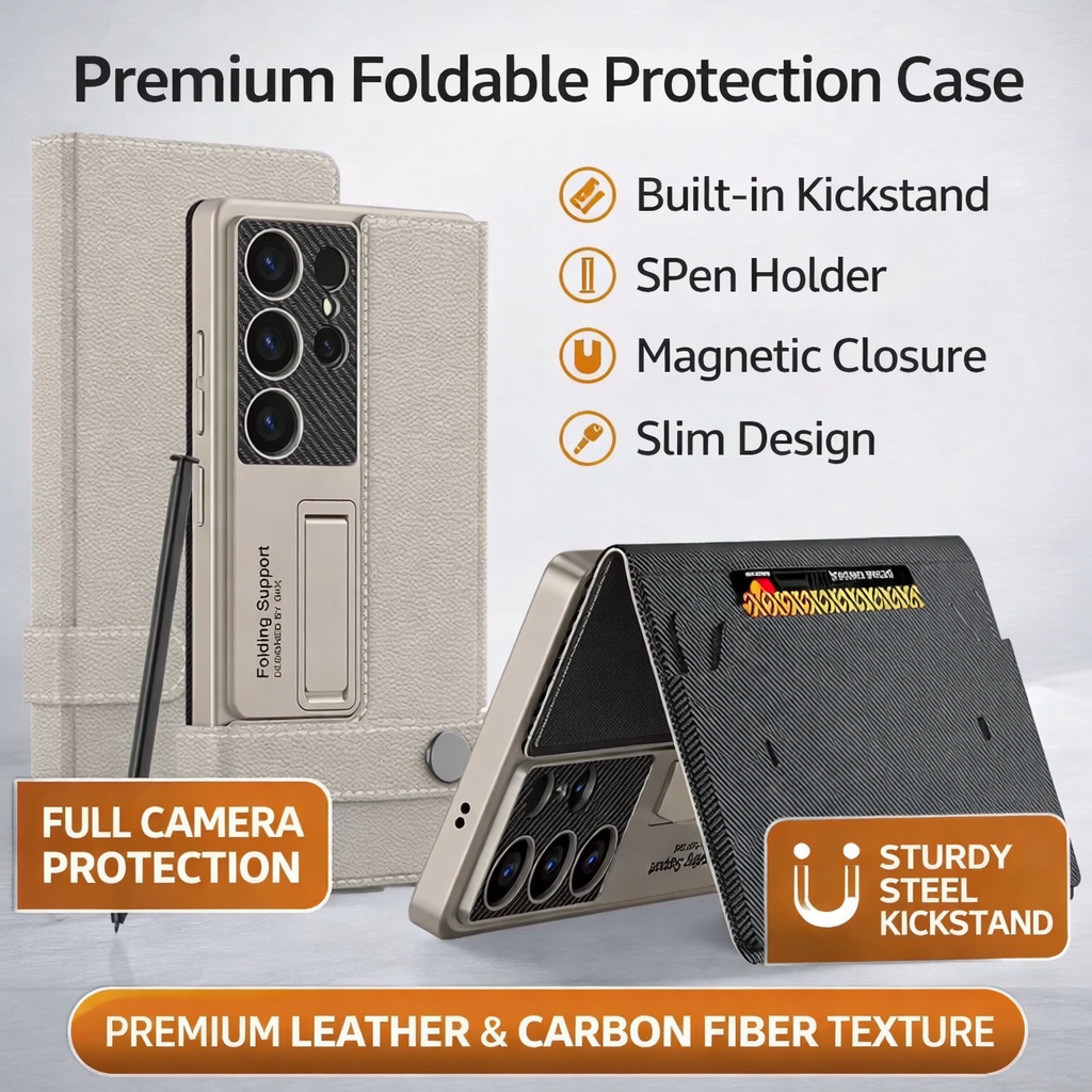 Galaxy S24 Ultra Luxury Band with Kickstand Leather Flip Case