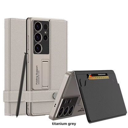 Galaxy S25 Ultra Luxury Band with Kickstand Leather Flip Case
