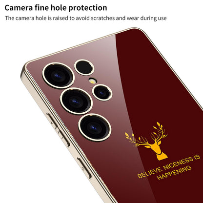 Galaxy S25 Ultra Luxurious Deer Pattern Inspirational Glass Case