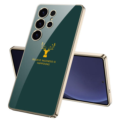 Galaxy S25 Ultra Luxurious Deer Pattern Inspirational Glass Case