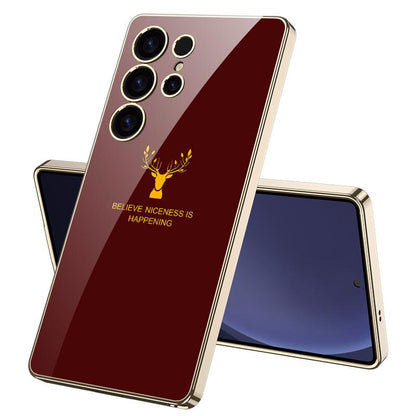 Galaxy S25 Ultra Luxurious Deer Pattern Inspirational Glass Case