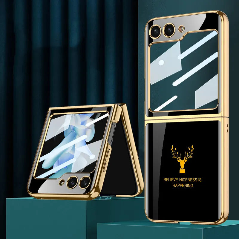 Galaxy Z Flip6 Luxurious Deer Pattern Inspirational Glass Case