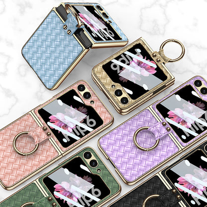Galaxy Z Flip6 Luxury Leather Folding with Ring Stand Back Case