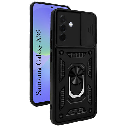 Galaxy A36 Hybrid Dual Armor Case with Camera Slide Cover – Shockproof Polycarbonate Protection