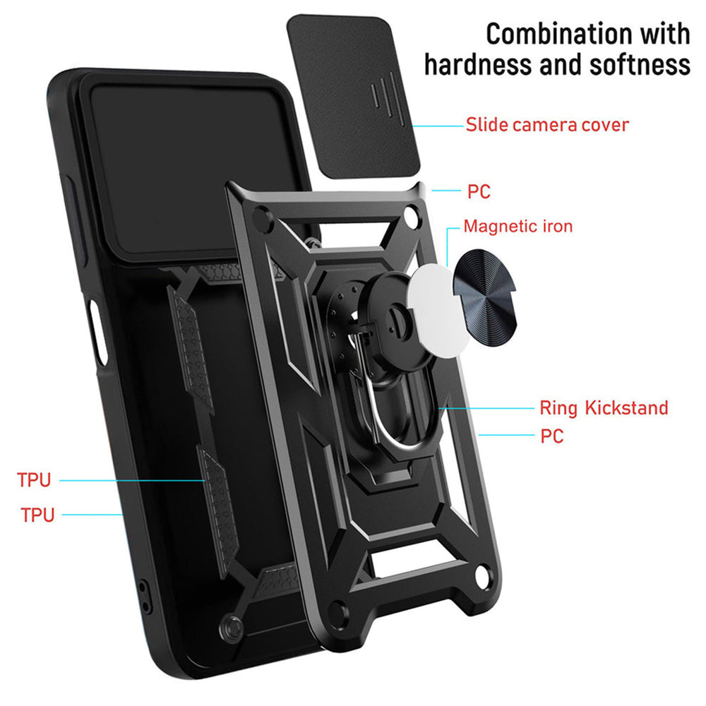 Galaxy A36 Hybrid Dual Armor Case with Camera Slide Cover – Shockproof Polycarbonate Protection