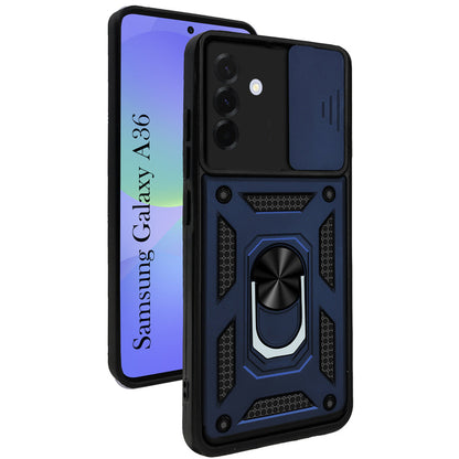 Galaxy A36 Hybrid Dual Armor Case with Camera Slide Cover – Shockproof Polycarbonate Protection